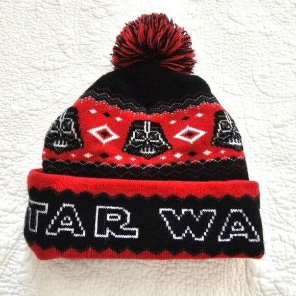 Star Wars Darth Vader Kids Childs Beanie Red Black White Knit Stretch Disney - Picture 2 of 12